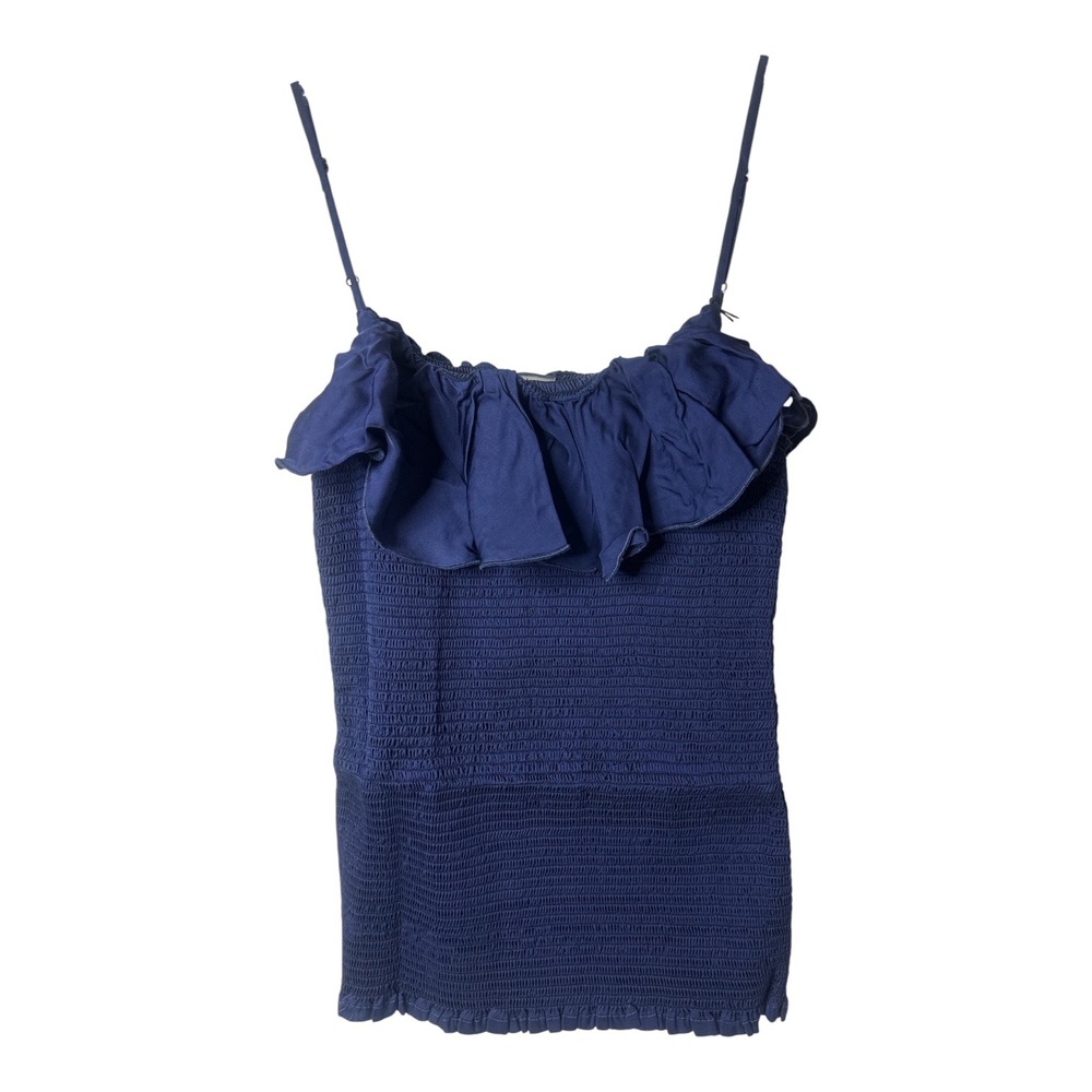 Chaser Gulf Navy Blue Smocked Ruffle Cami Top CW7790 Womens Large NWT